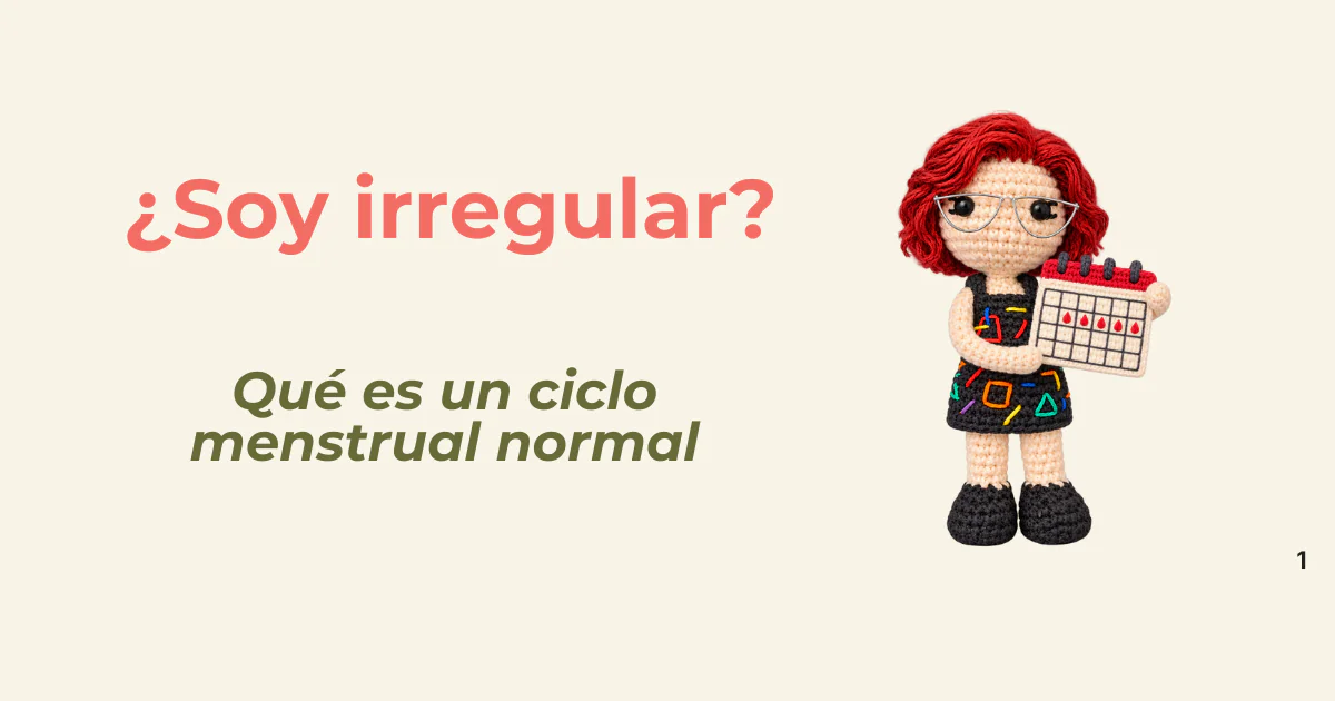 Ciclo menstrual normal: muñeca tejida de pelo rojo con un calendario de gotas de sangre